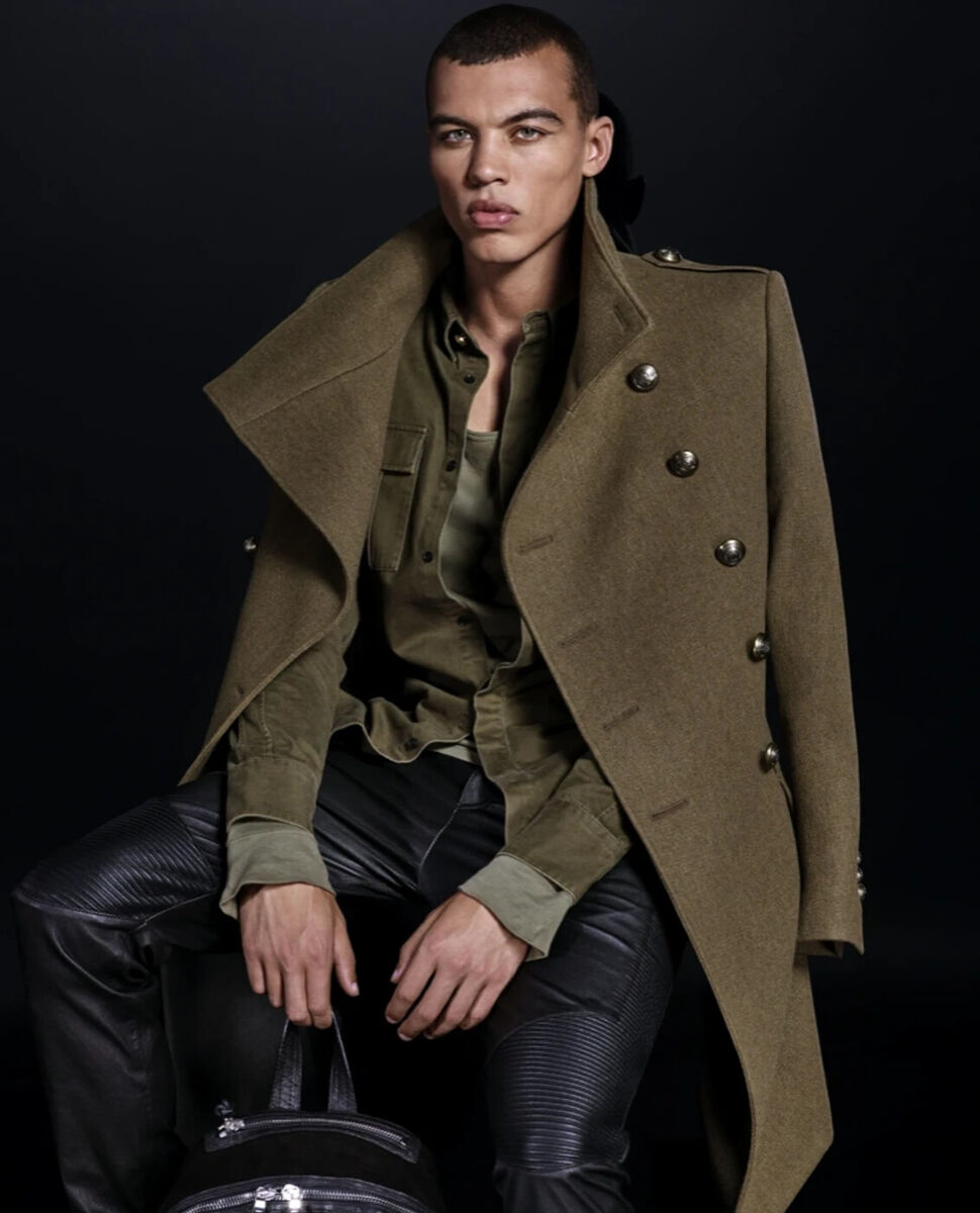 Balmain Paris H&M Mens Military Coat 36 R XS Slim Wool Green Balmain Paris H&M Mens Military Coat 36 R XS Slim Wool Green
