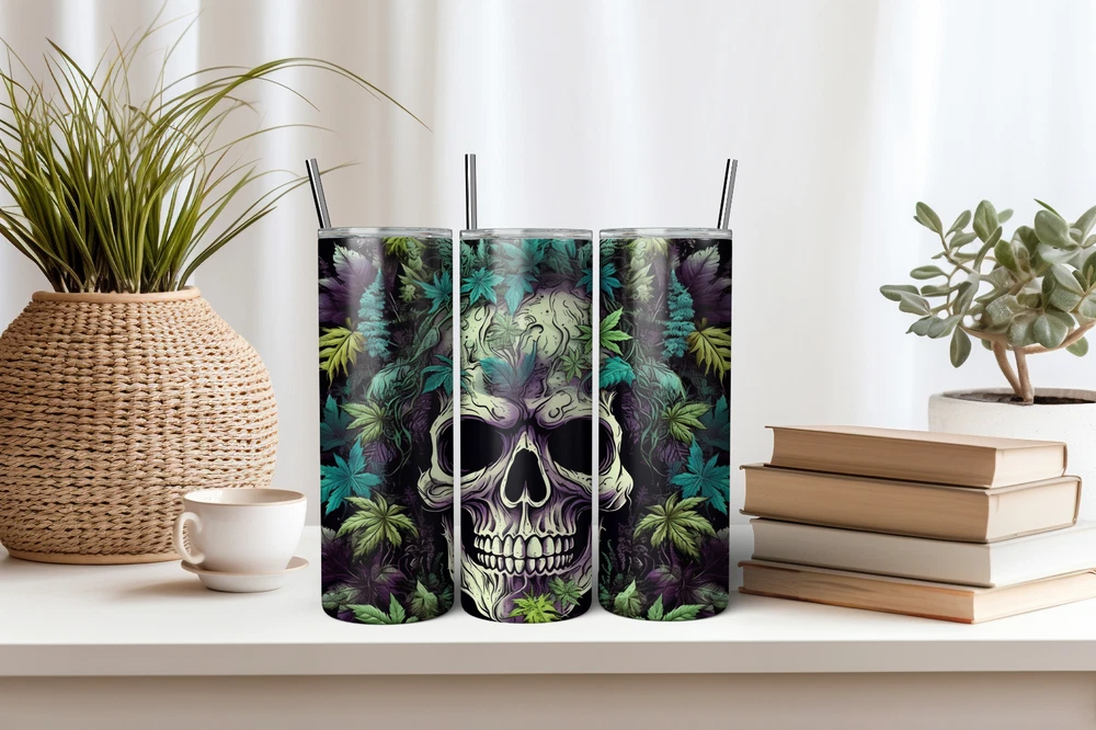 Tumbler Skinny 20oz  w/ Lid & Straw  Weed Leaf Cannabis Marijuana 420