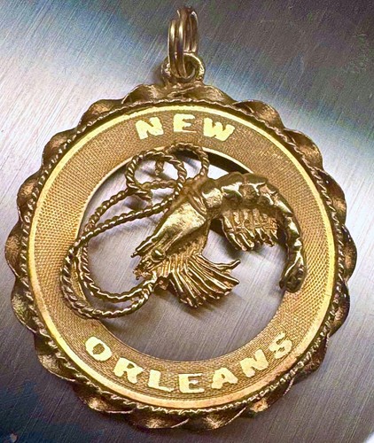 GOLD UNIQUE 3D 14K Yellow Solid Gold NEW ORLEANS SHRIMP Bracelet Charm 5gr