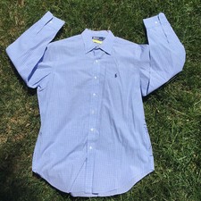 Polo Ralph Lauren Andrew Men Long Sleeve Dress Shirt Blue 16 - 32/33 Cotton