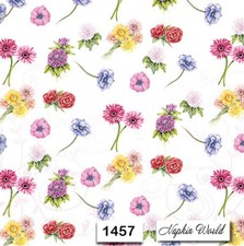  1457 TWO Individual Paper Luncheon Decoupage Napkins - MIXED FLOWERS