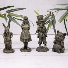Set 4 Alice in Wonderland Garden Ornaments Mad Hatter Chesire Cat Figurines