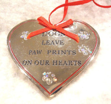 DOGS Leave Paw Prints on Our Hearts CHROME / SILVER HOLIDAY ORNAMENT NEW