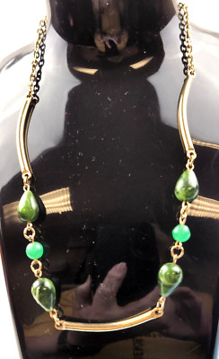 Sarah Coventry 7'' Choker Necklace w/ Green Marble Beads Costume Jewelry