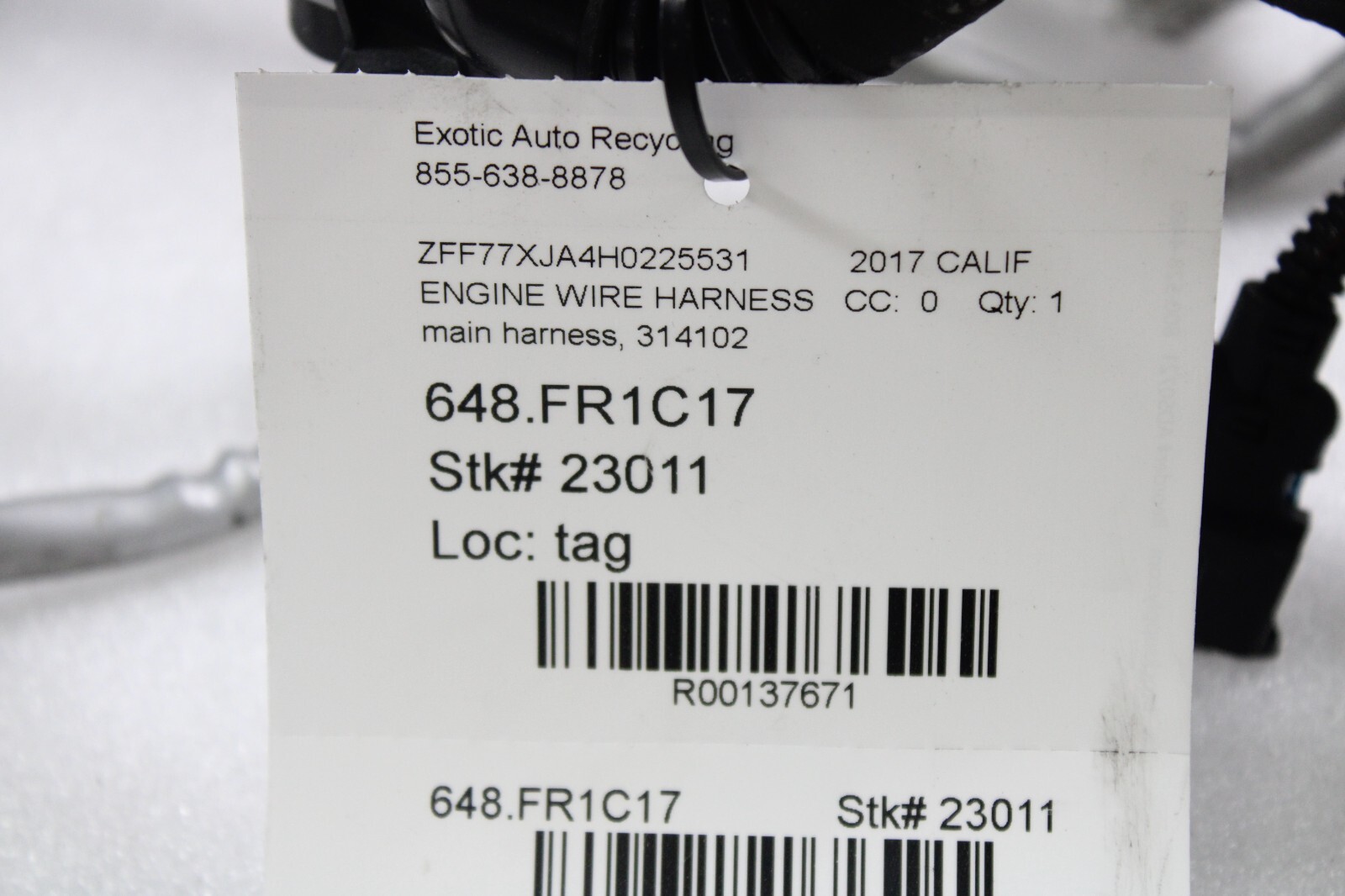 Ferrari California T, Injection Wire Harness, Used, P/N 314102