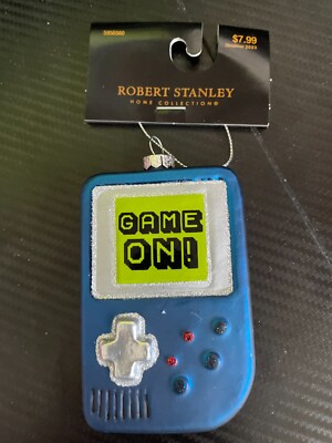Robert Stanley Game Controller Game On Blue Glittered Glass Christmas Ornament