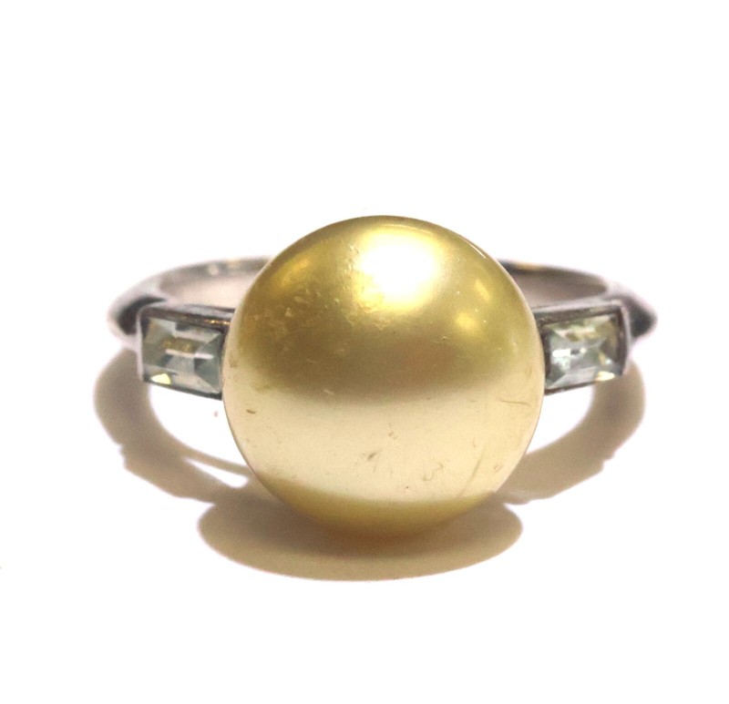 925 sterling silver Pale yellow pearl CZ cubic zirconia ring 2.9g estate