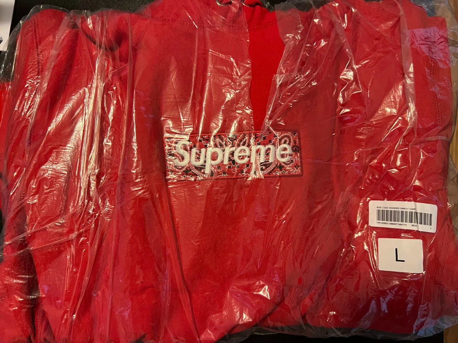 Sweat à capuche Supreme Bandana Box Logo Taille L FW19 DS Large AUTHENTIQUE Rare Red Bogo