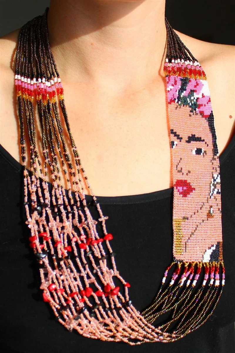 NE710 Frida Kahlo Fair Trade Necklace Crystal Glass Hand Beaded 22