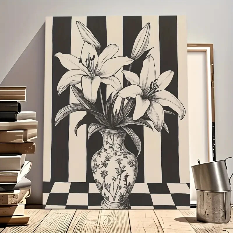 Black and White Lily Flower Wall Art  Canvas Unframed/Framed