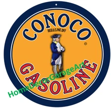 Conoco Gasoline, 22 Gauge Round Metal Sign, 4 Sizes, Vintage Garage Art HDGA