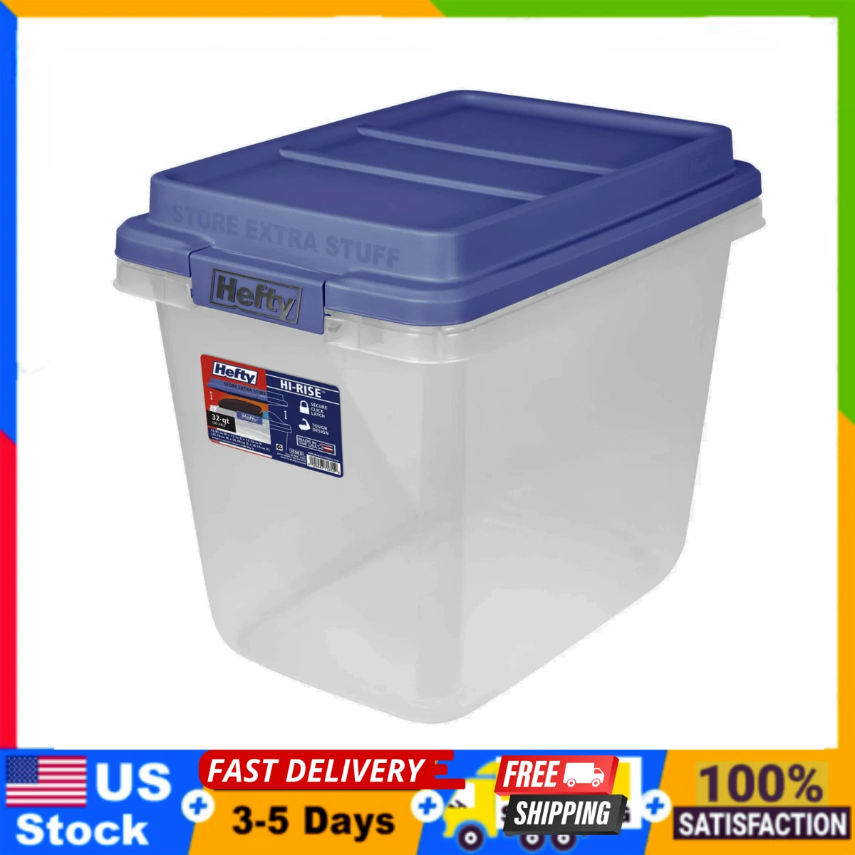 Hefty 18 Qt. Clear Storage Bin with Blue HI-RISE Lid 