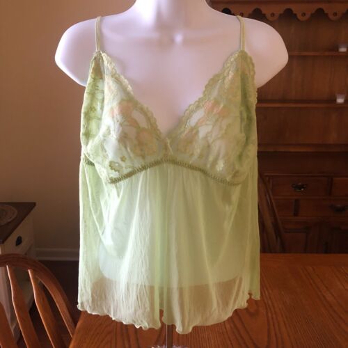 Cacique Camisole Top Size 18/20 Green Semi Sheer Lace Sexy Y2K Babydoll - Picture 1 of 8