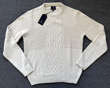 NWT Ben Sherman Cable Knit Sweater Mens Medium White 100 Cotton 22" P2P 99