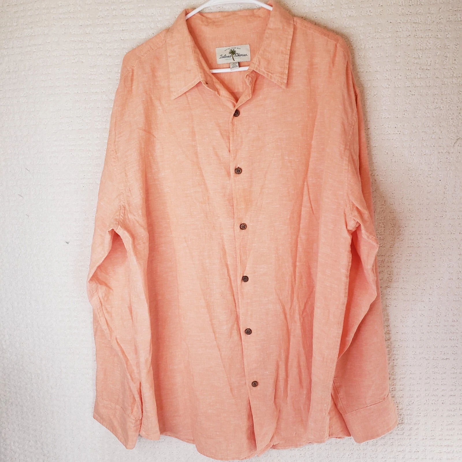 Island Shores Camp Shirt Men's XL Coral Linen Blend Long Sleeve Button Up