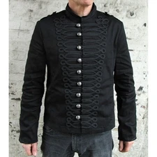 Men Gothic Military Jacket Black Parade Band Uniform Steampunk Hussar Style Coat