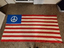 Vintage One Of A Kind Peace Sign American Flag/Banner Hand Made - 106" x53" 60's