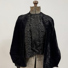 Antique 19thC Victorian Mourning Blouse Bodice Velvet Capelet Funeral Clothing