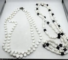 Vintage Lot of 2 Antique Germany Necklace Black & White Milk Glass Beaded
