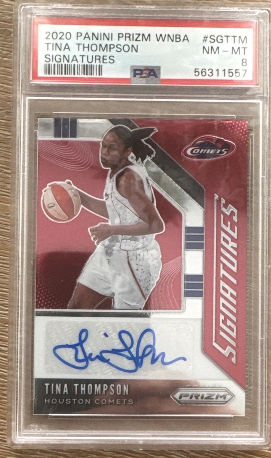 2020 Panini Prizm WNBA Signatures Tina Thompson AUTO Houston Comets PSA 8 