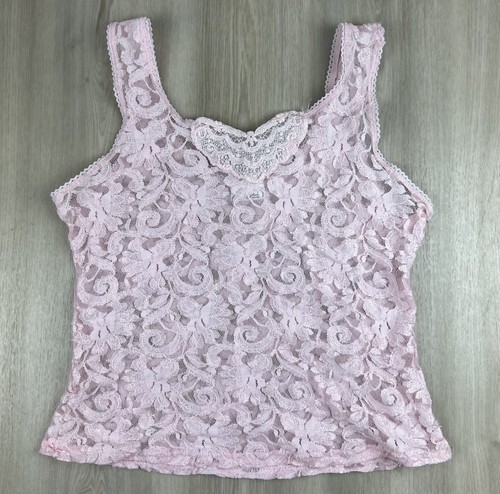 Vintage Secret Treasures Pink Lace Embroidered Sheer Tank Top Size Small - Bild 2 von 8