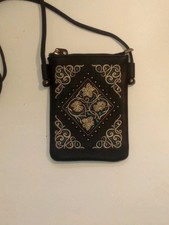 American Bling Western Colorful Floral Print Scroll Crossbody Wallet/Cell Purse