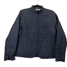 Chico s Quilted Zip Front Jacket Women s S / 1 Blue Lightweight Coat Textured