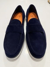 New Santoni Men’s Suede Slip On shoes Loafer In Navy Blue Size 9 US MSRP $850