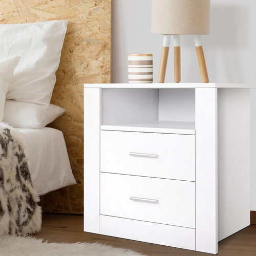 Artiss Bedside Table 2 Drawer Nightstand with Shelf Storage Furniture White - Picture 1 of 15