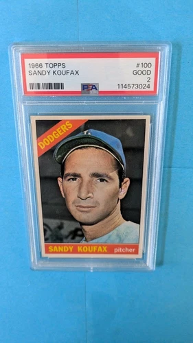 1966 Topps Baseball Sandy Koufax #100 Los Angeles Dodgers PSA 2 GOOD