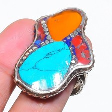 Turquoise Yellow Coral Adjustable Ring Handmade Tibetan Nepali Jewelry NR 3429
