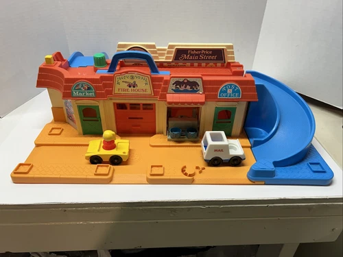 Vintage 1986 Fisher Price Main Street Little People Play Set #2500 With Ramos
