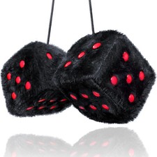 Black Fuzzy Dice for Car - Rear View Mirror Plush Cute Car Accessories for Inter