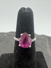 2.13 CARAT PEAR SHAPED BURMA RUBY SOLITAIRE STERLING RING S-4 LAB-CREATED