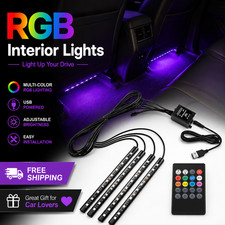 Led Car Interior Lights 4pc Strip Kit 48 Led Music Sync Sound Activated Rgb