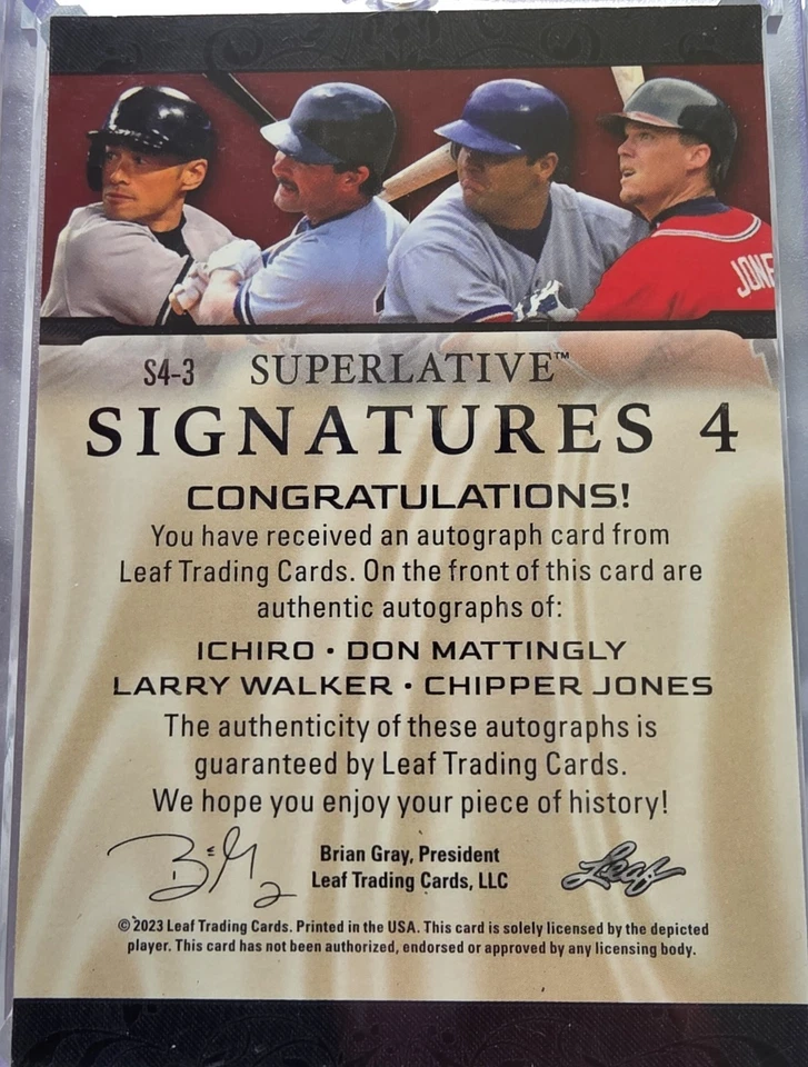 2023 Superlative Signatures 4 Ichiro , Don Mattingly, Larry Walker, Chipper 1/12 - Image 2 of 4