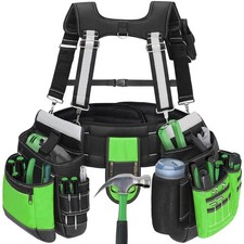 Heavy Duty Tool Belt with Suspenders for Men - 32 Pockets, Padded, Reflective