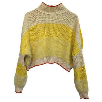 Free People Sunbrite Sweater Striped Yellow & Cream  Cropped Oversized Medium