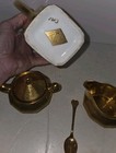 Beautiful 1943 Gold wheeling decorating glass china teapot  cream & sugar Spoon — photo 7