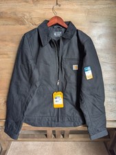 NWT Carhartt Duck Detroit Jacket Mens M Black Blanket Lined Relaxed Fit Full Zip