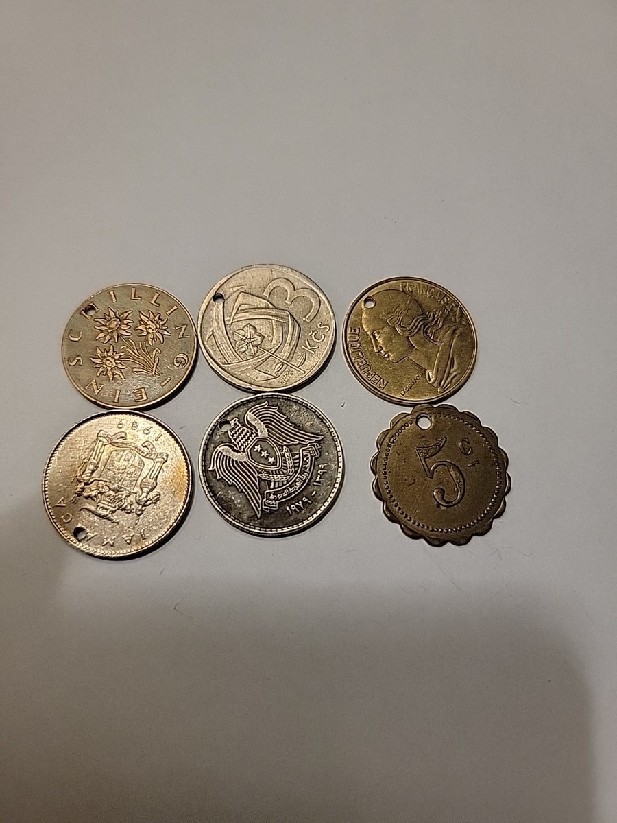 6 Vintage Coins/Tokens with hole drilled for Necklace View 3