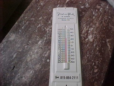 VINTAGE FIRST STATE BANK OF SHANNON ILLINOIS Advertising Thermometer 4.5'' X 14''