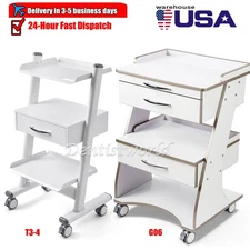 3 Tier Dental Medical Storage Trolley Mobile Rolling Cart With Drawer Socket
