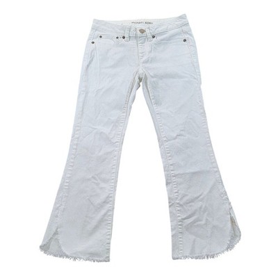 Michael Kors Izzy Cropped Flare Jeans White Frayed Hem Womens Size 00 25x25