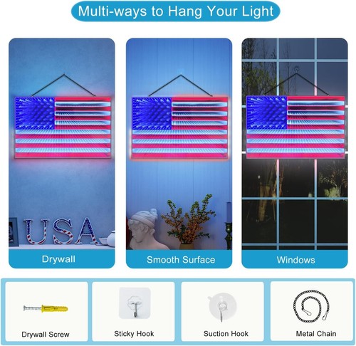 3D USA LED Flag Infinity Mirror Light, Patriotic Window Light Decoration - Picture 5 of 8