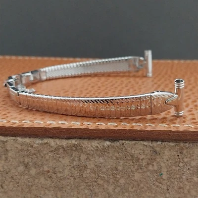1/2" Bulova Rhodium Plate Stainless Steel Ladies 70s Vintage Cocktail Watch Band - Image 1 of 4