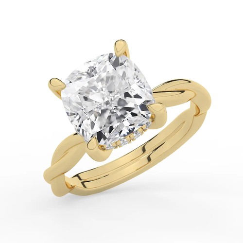 Cushion Solitaire Labgrown Diamond Halo Engagement Ring 18k Yellow Gold 3.15 Ct - Picture 8 of 20