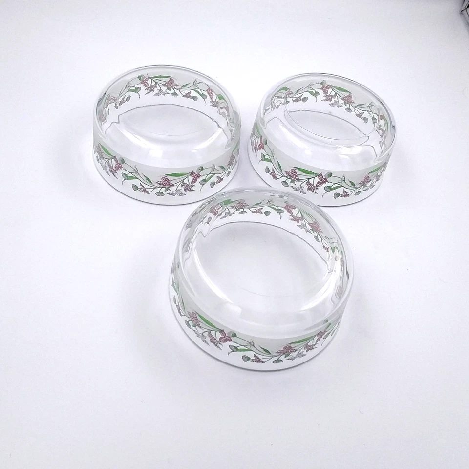 Juego de 3 cuencos de vidrio floral transparente Bormioli Rocco Italia banda esmerilada pastel de 4,75" Foto 2 de 4