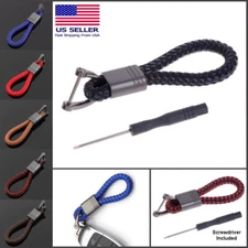 Hand Woven Leather Loop Horseshoe D Buckle Car Keychain Keyring Fob Holder Car