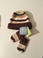 NWT Gymboree boys hat and mittens 0-3 months brown stripe